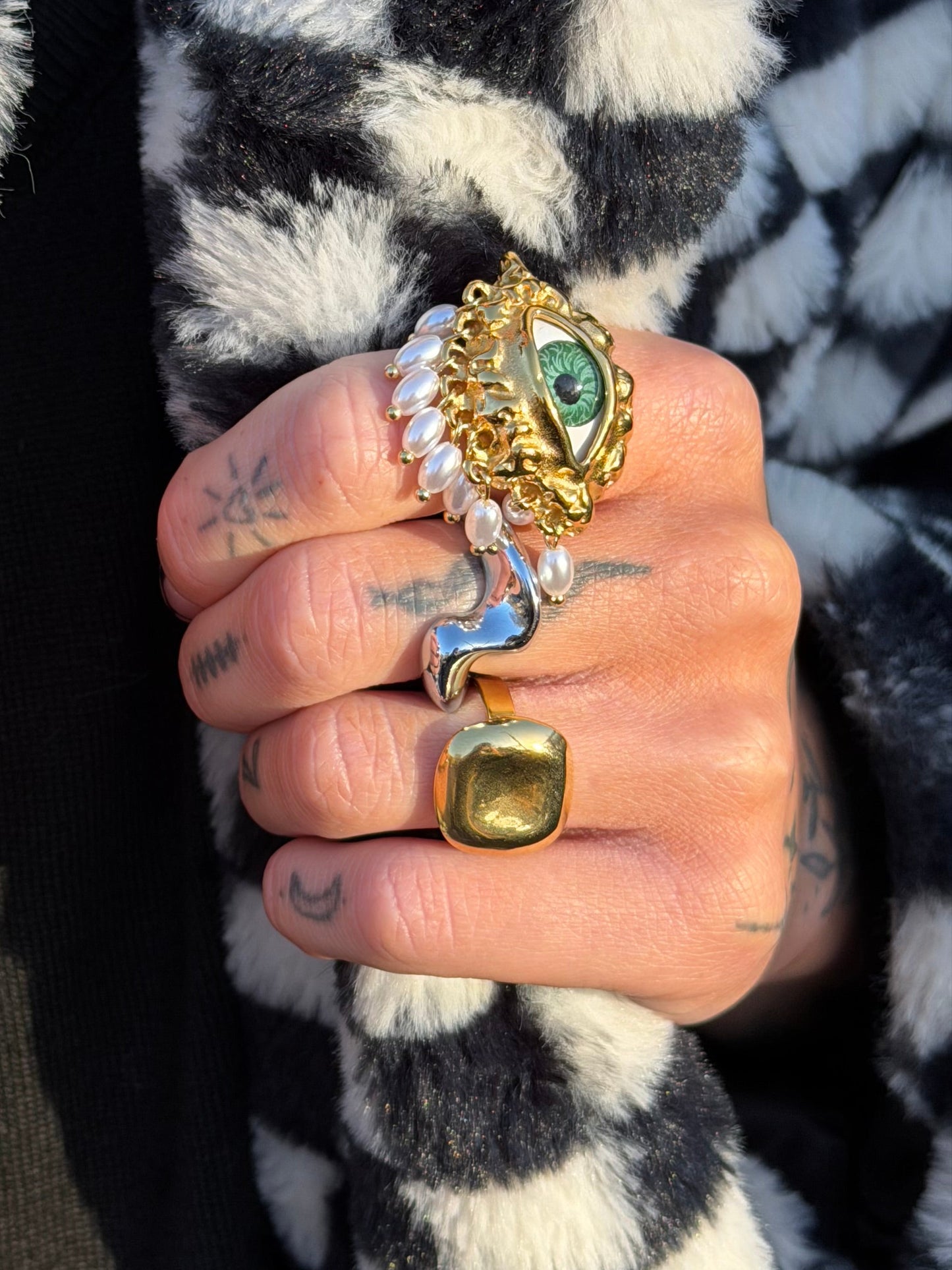 ANEL SQUARE DOME EM AÇO INOXIDÁVEL AJUSTÁVEL