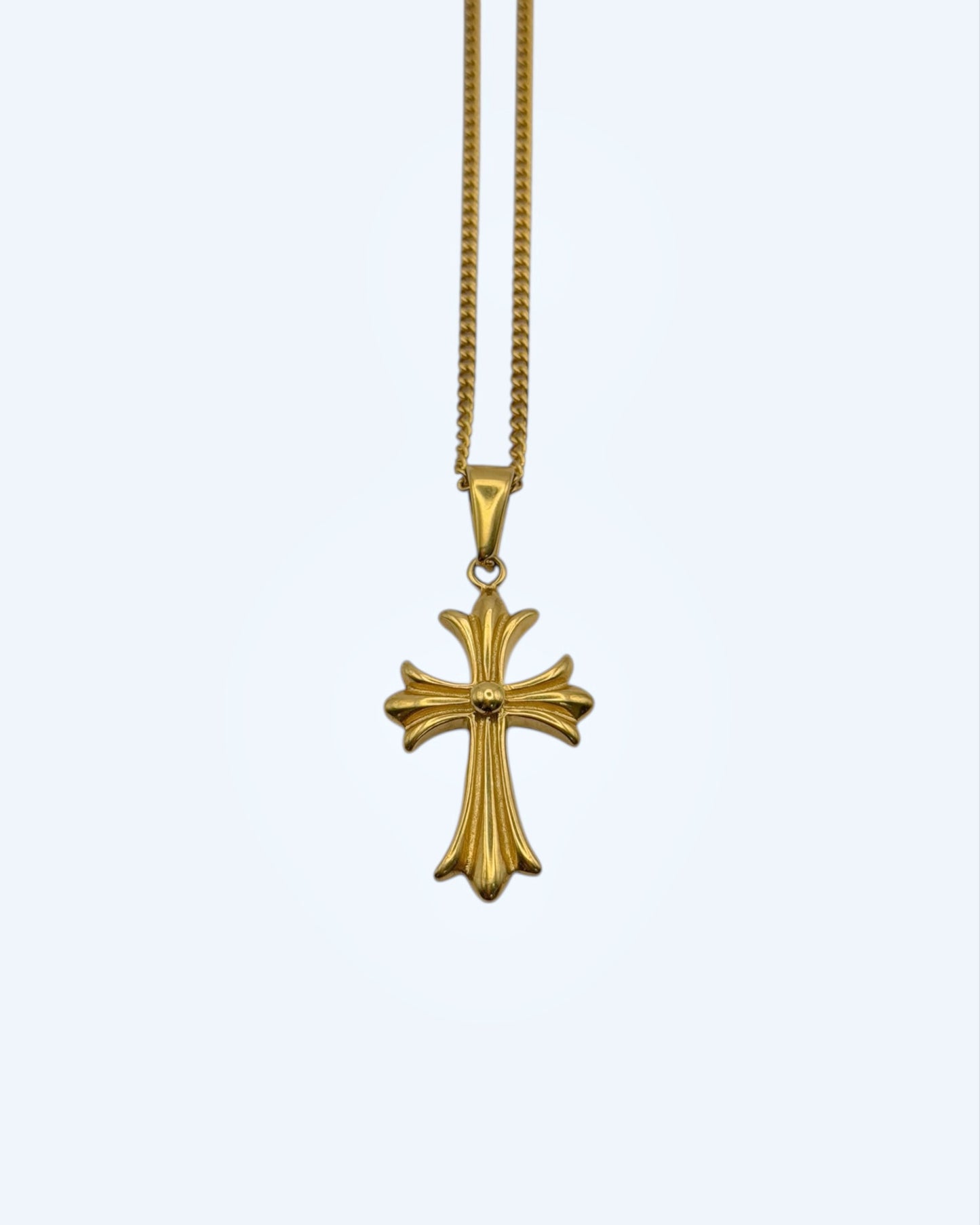 COLAR CORRENTE COM CRUZ VINTAGE DOURADO  EM AÇO INOXIDÁVEL