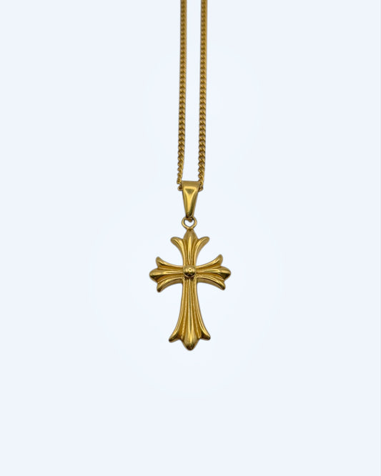 COLAR CORRENTE COM CRUZ VINTAGE DOURADO  EM AÇO INOXIDÁVEL