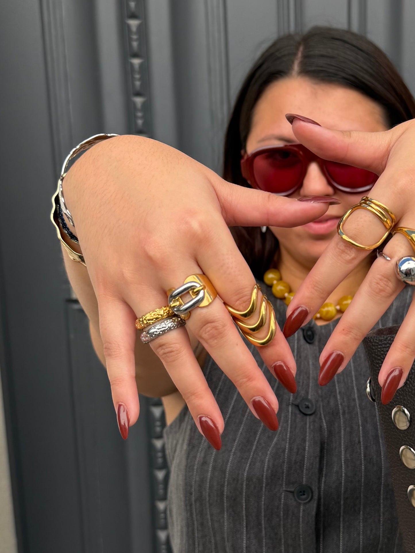 ANEL DOURADO CURVAS ARMADURA EM AÇO INOXIDÁVEL