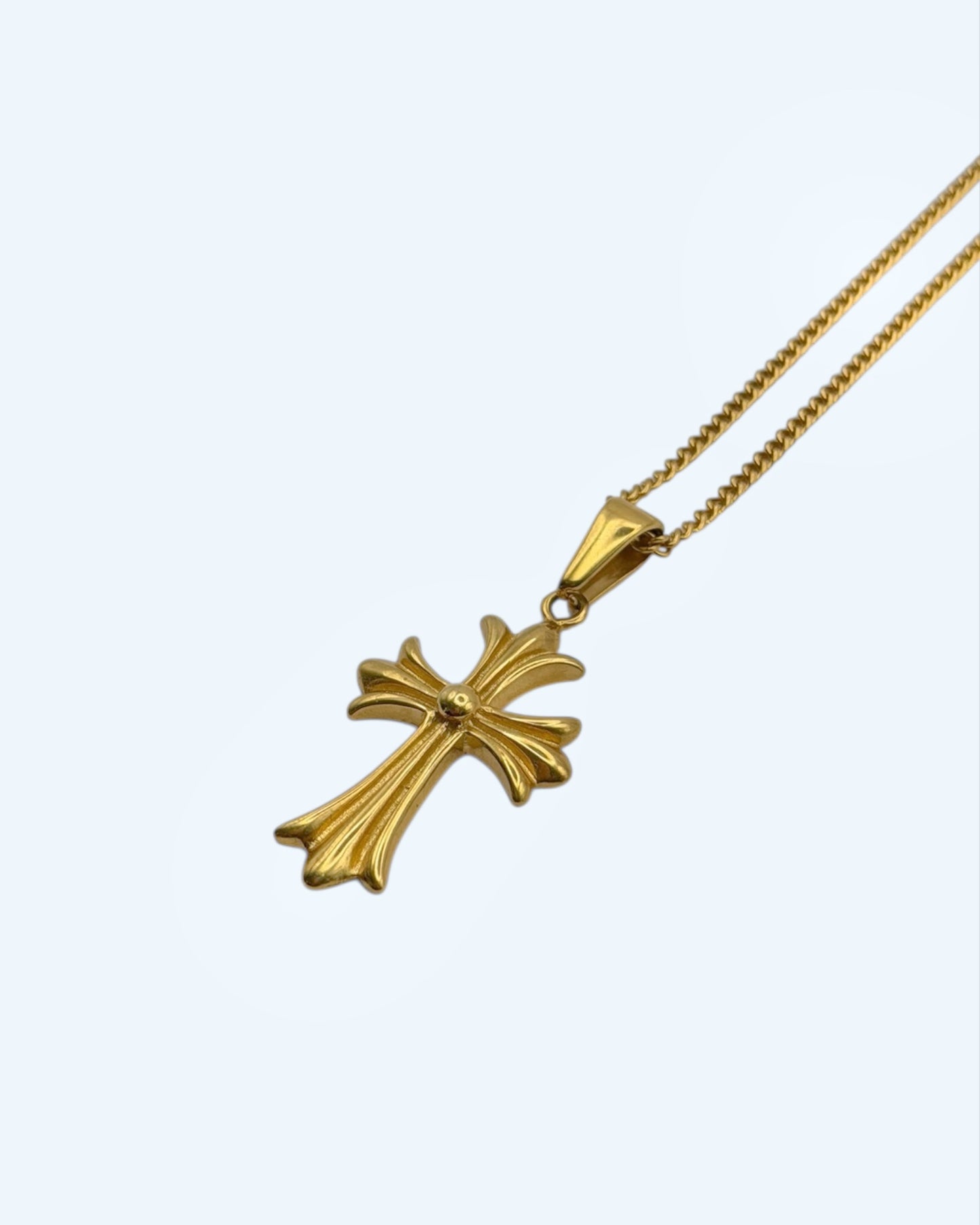 COLAR CORRENTE COM CRUZ VINTAGE DOURADO  EM AÇO INOXIDÁVEL