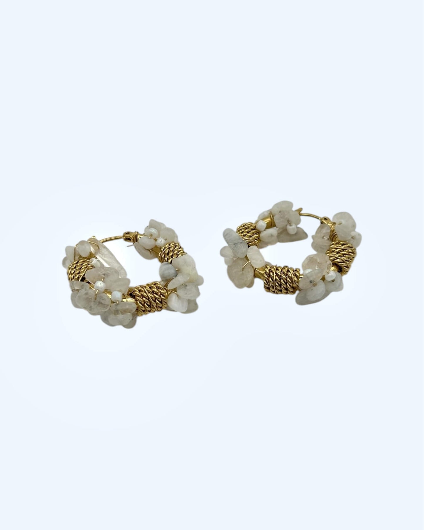 BOHO GOLD-PLATED STEEL MEDIUM HOOP EARRINGS WITH STONES