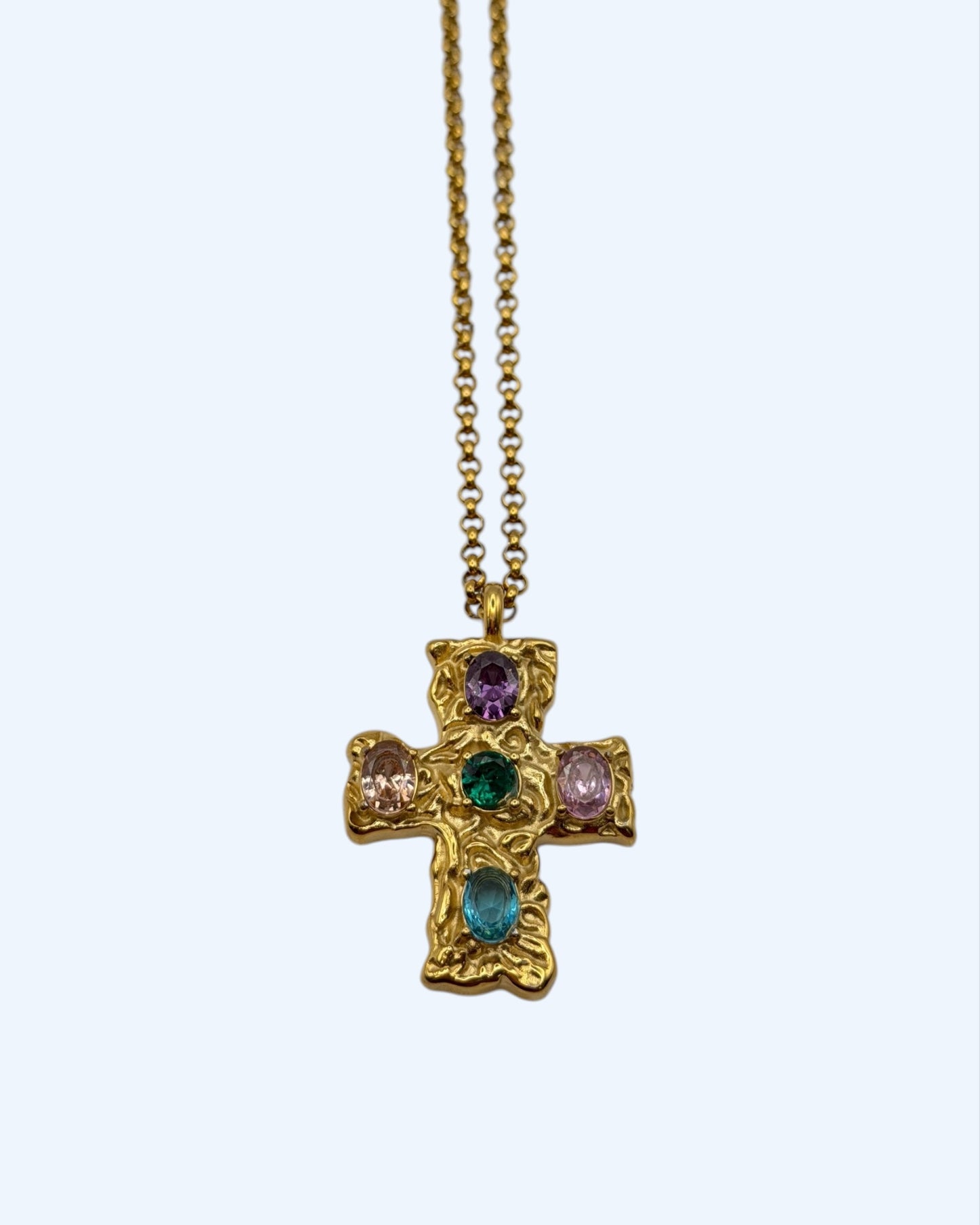 COLAR OU CHOKER CORRENTE COM CRUZ BARROCA COM PEDRAS