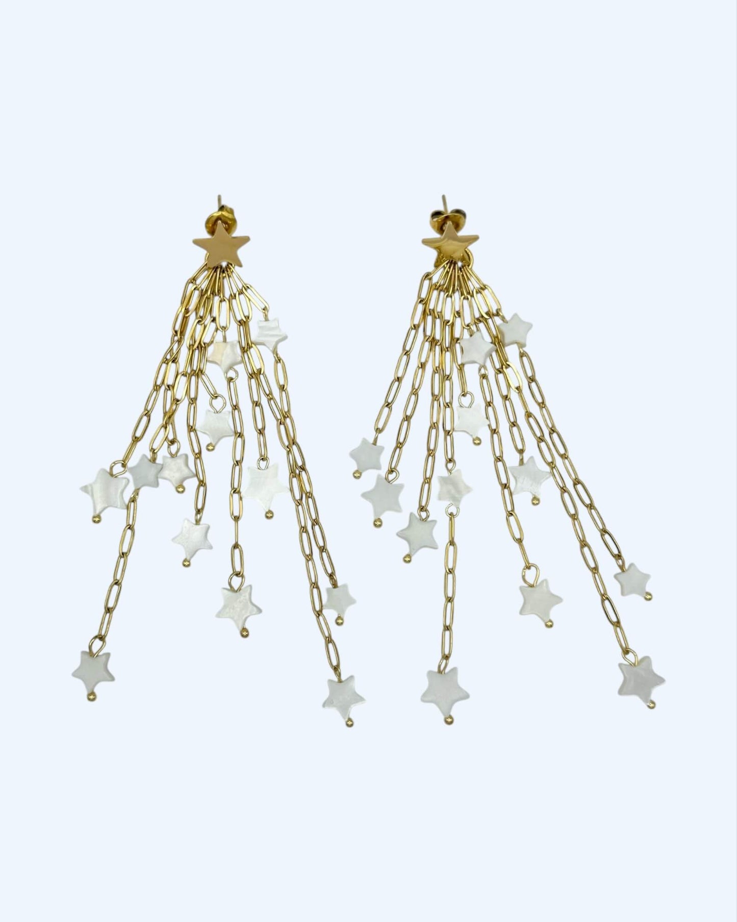 PENDIENTES LARGOS DE ACERO CON CADENAS Y ESTRELLAS