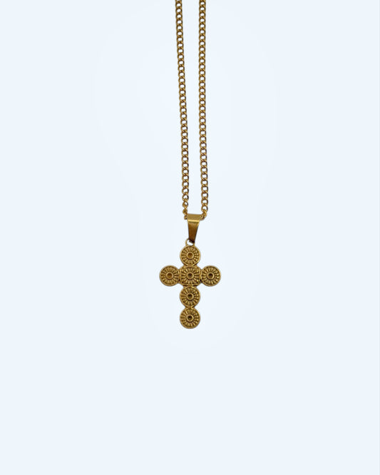 COLAR CORRENTE COM CRUZ VINTAGE BOHO DOURADO  EM AÇO INOXIDÁVEL