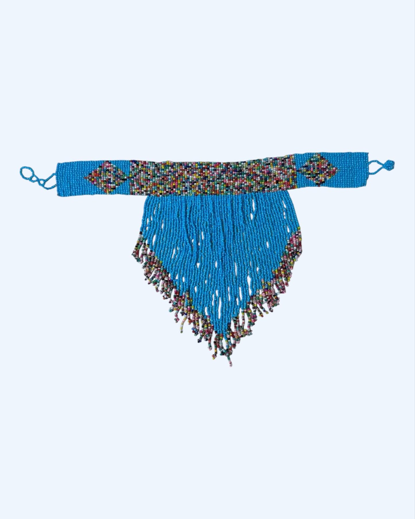 CHOKER DE MISSANGAS TURQUESA COM FRANJAS
