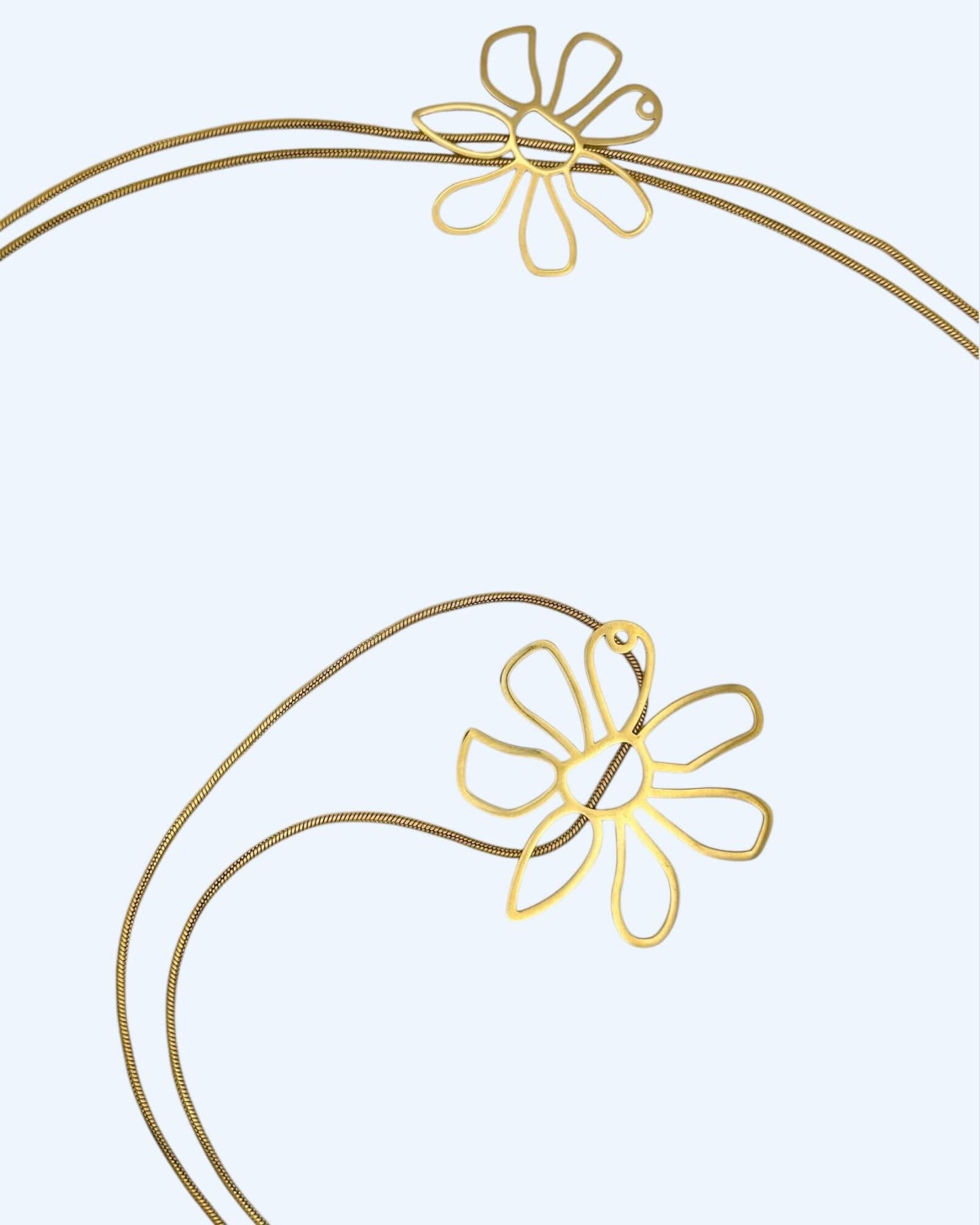 COLAR CORRENTE COM FLORES em aço inoxidável