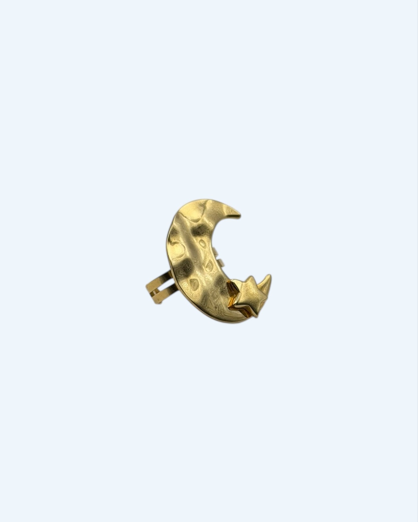 ANEL LUA COM ESTRELA DOURADO EM AÇO INOXIDÁVEL AJUSTÁVEL