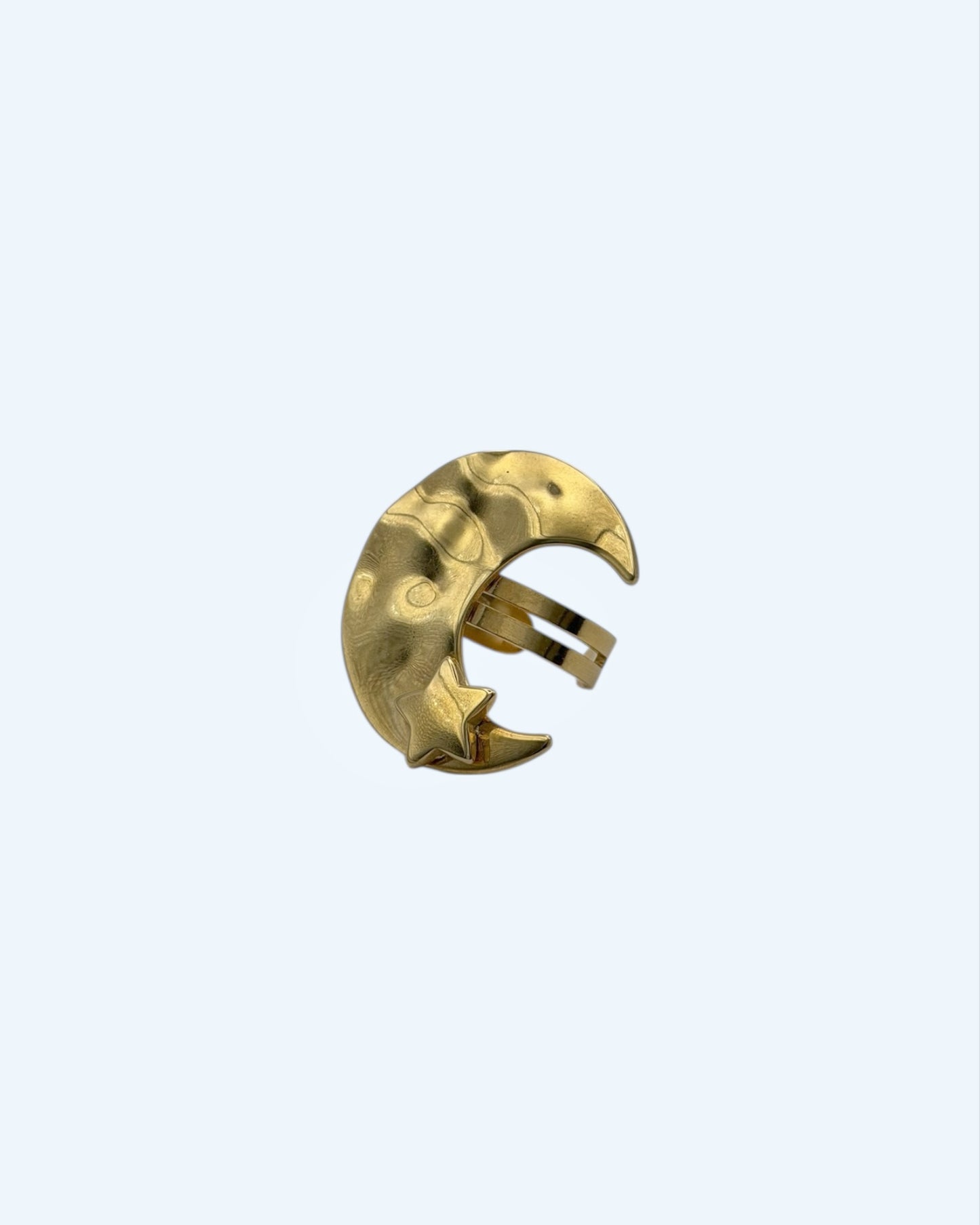 ANEL LUA COM ESTRELA DOURADO EM AÇO INOXIDÁVEL AJUSTÁVEL