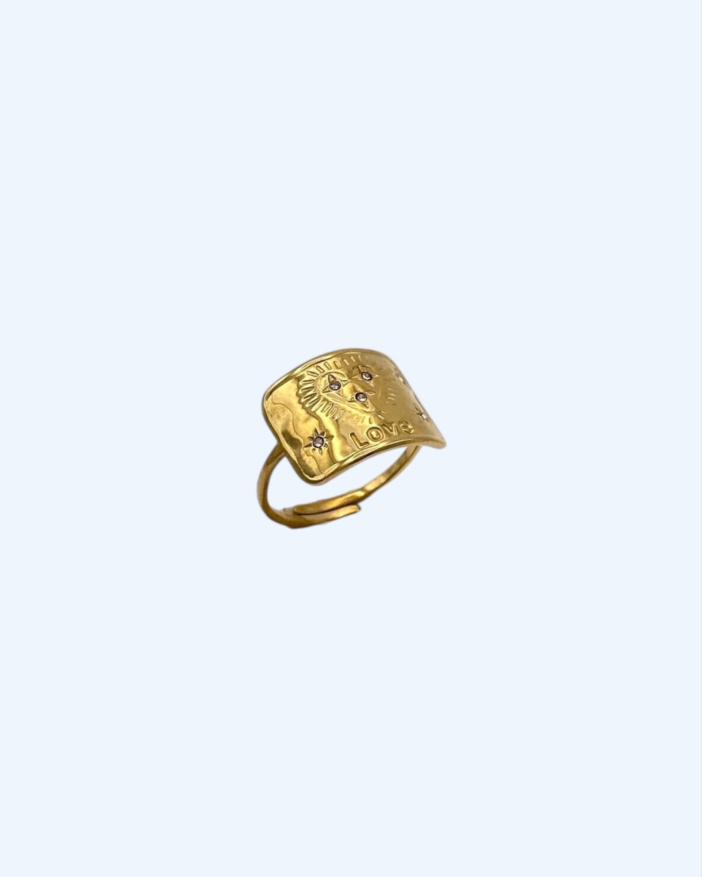 ANEL CORAÇÃO LOVE DOURADO OU PRATEADO em aço