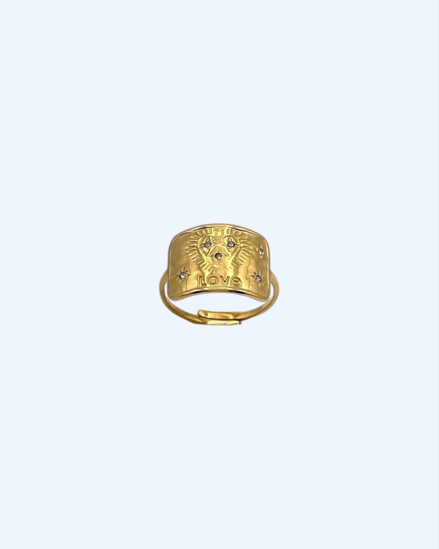 ANEL CORAÇÃO LOVE DOURADO OU PRATEADO em aço