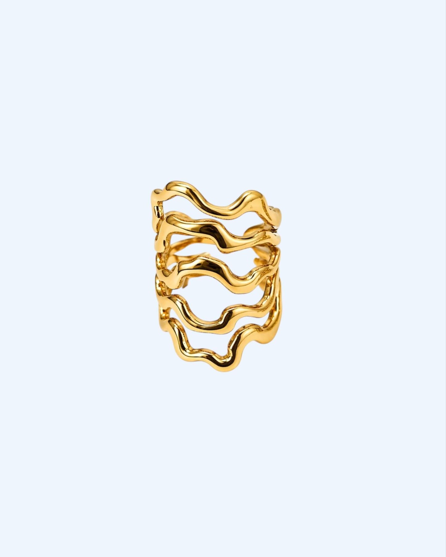 CHUNKY LONG RING WITH ABSTRACT LINES IN STAINLESS STEEL