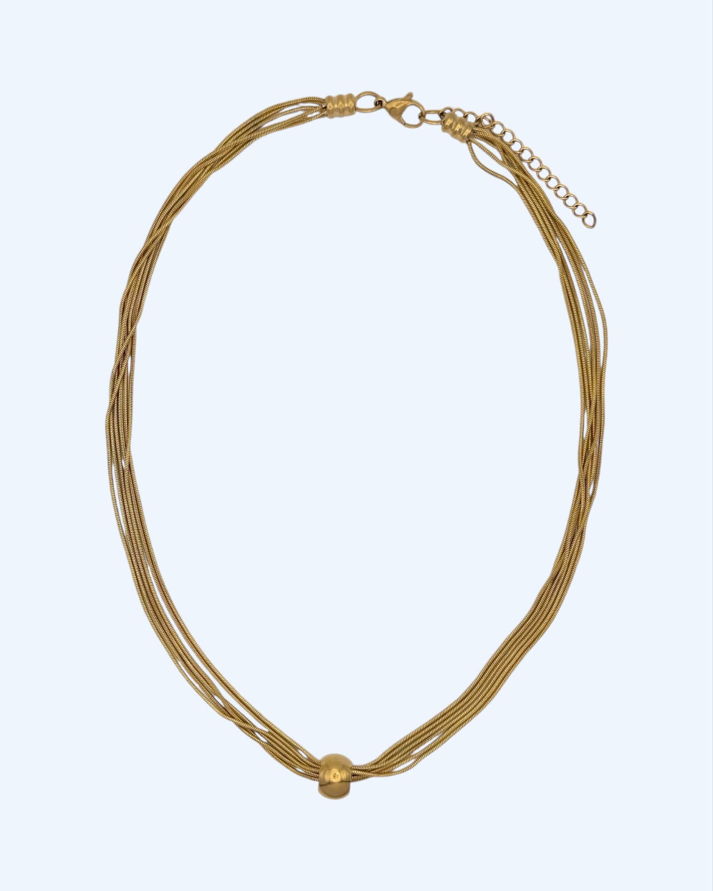 COLAR DOURADO COM CORDÕES E ESFERA EM AÇO INOXIDÁVEL