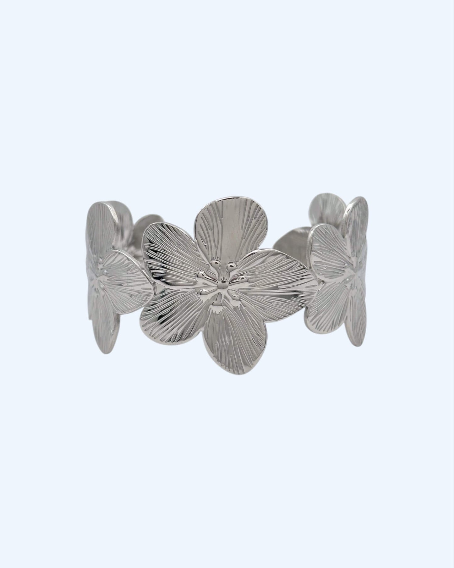 PULSEIRA RÍGIDA FLORES DOURADA OU PRATEADA EM AÇO