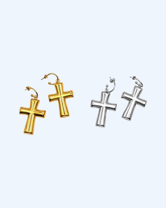 BOLD CROSS STAINLESS STEEL EARRINGS
