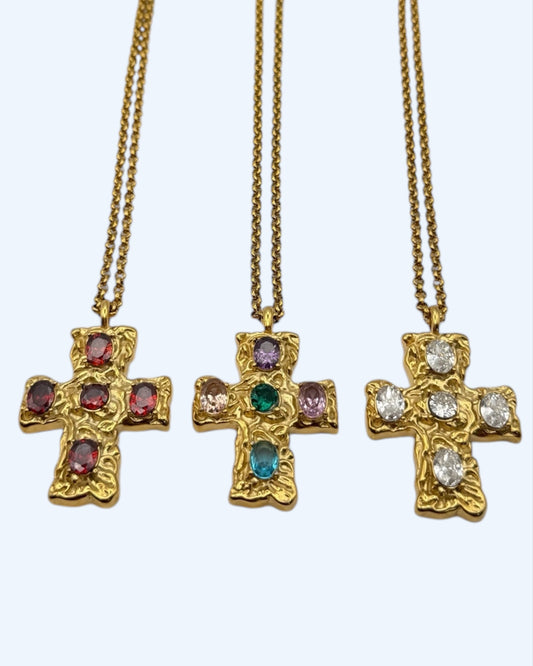 COLAR OU CHOKER CORRENTE COM CRUZ BARROCA COM PEDRAS