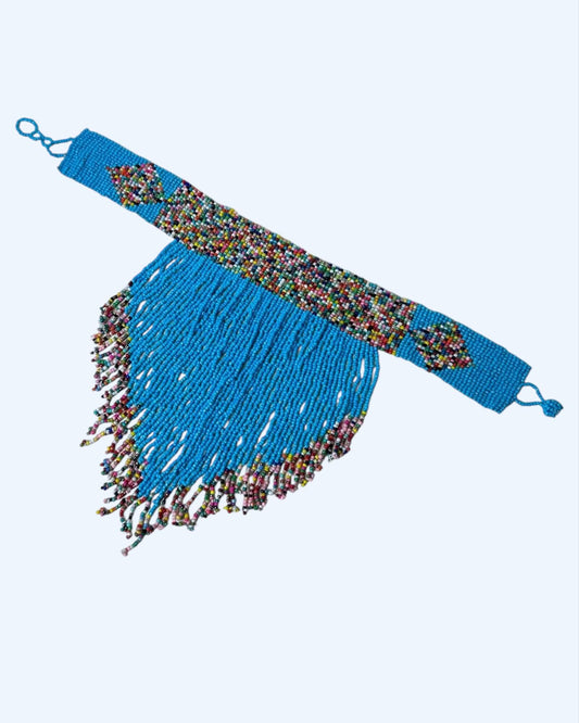 CHOKER DE MISSANGAS TURQUESA COM FRANJAS