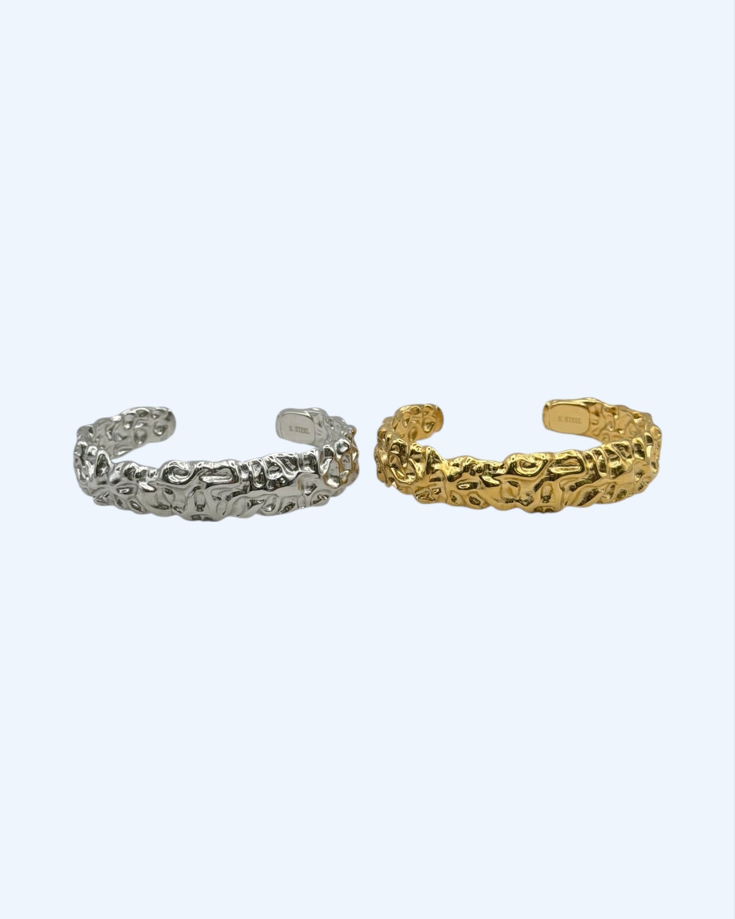 ROOT - PULSEIRA BRACELETE CUFF TEXTURA RÍGIDA EM AÇO INOXIDÁVEL