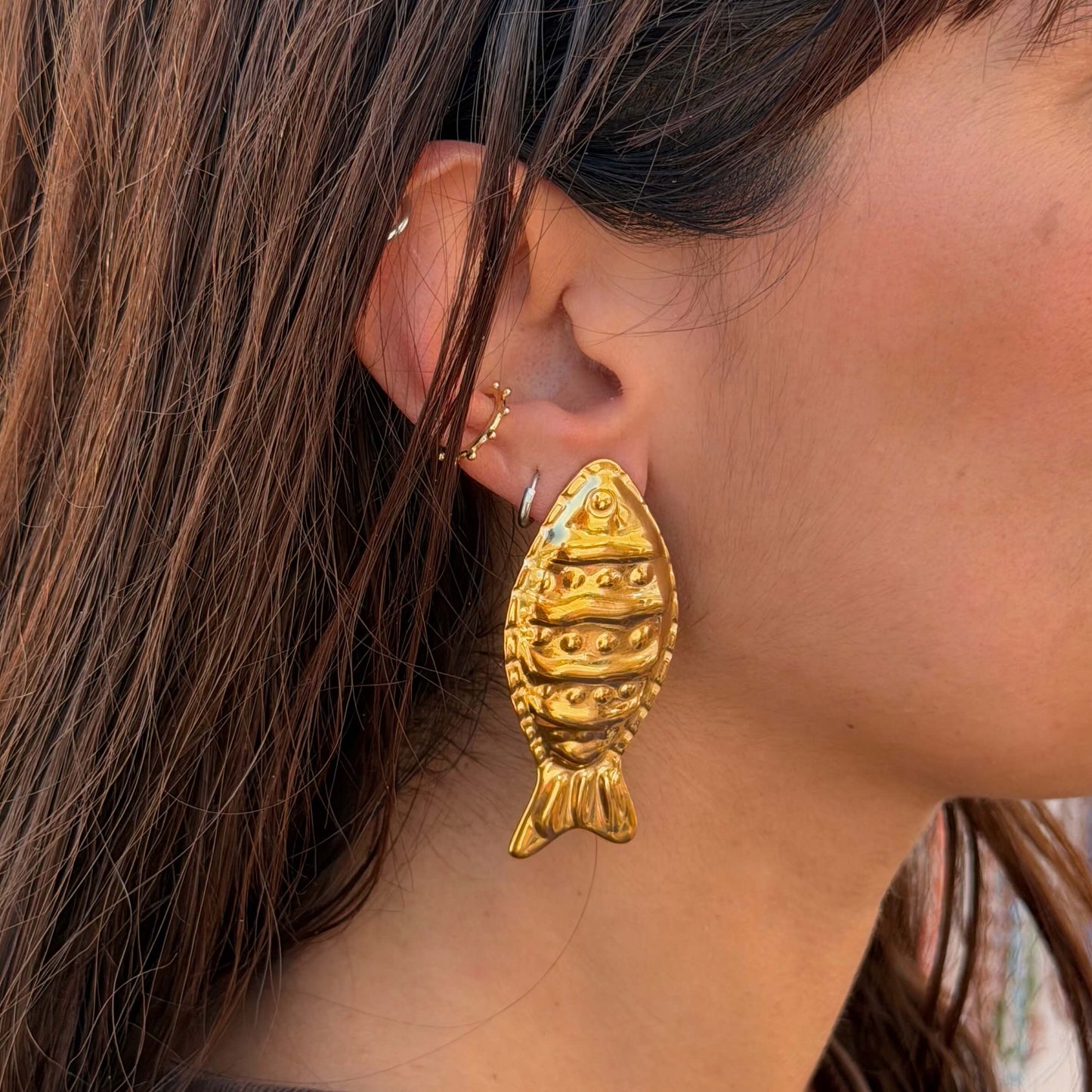 MAXI GOLD-PLATED FISH EARRINGS IN STAINLESS STEEL