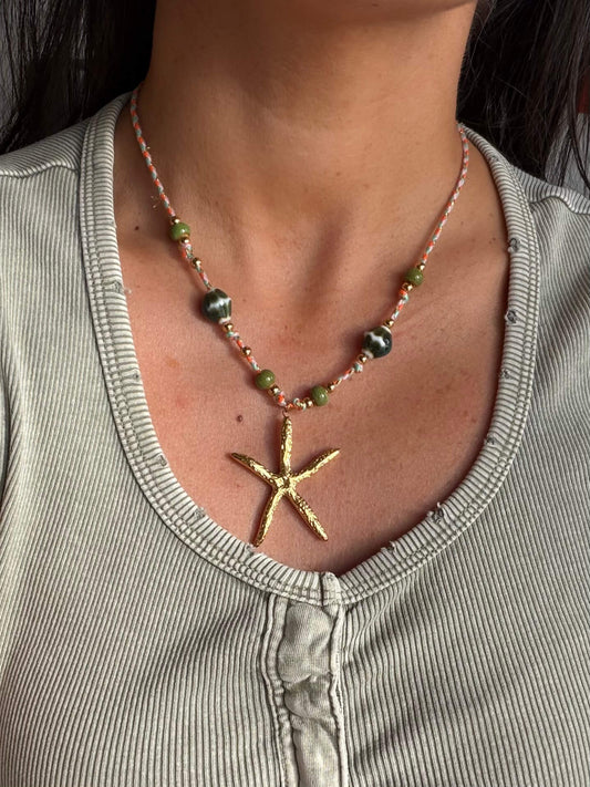 COLAR BOHO CORDÃO COM ESTRELA DO MAR