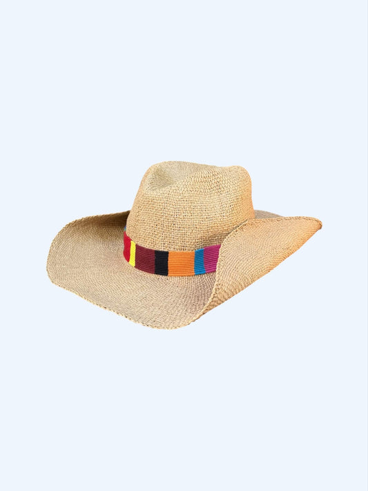 SOMBRERO VAQUERO DE PAJA DE PAPEL CON CINTA DE COLORES