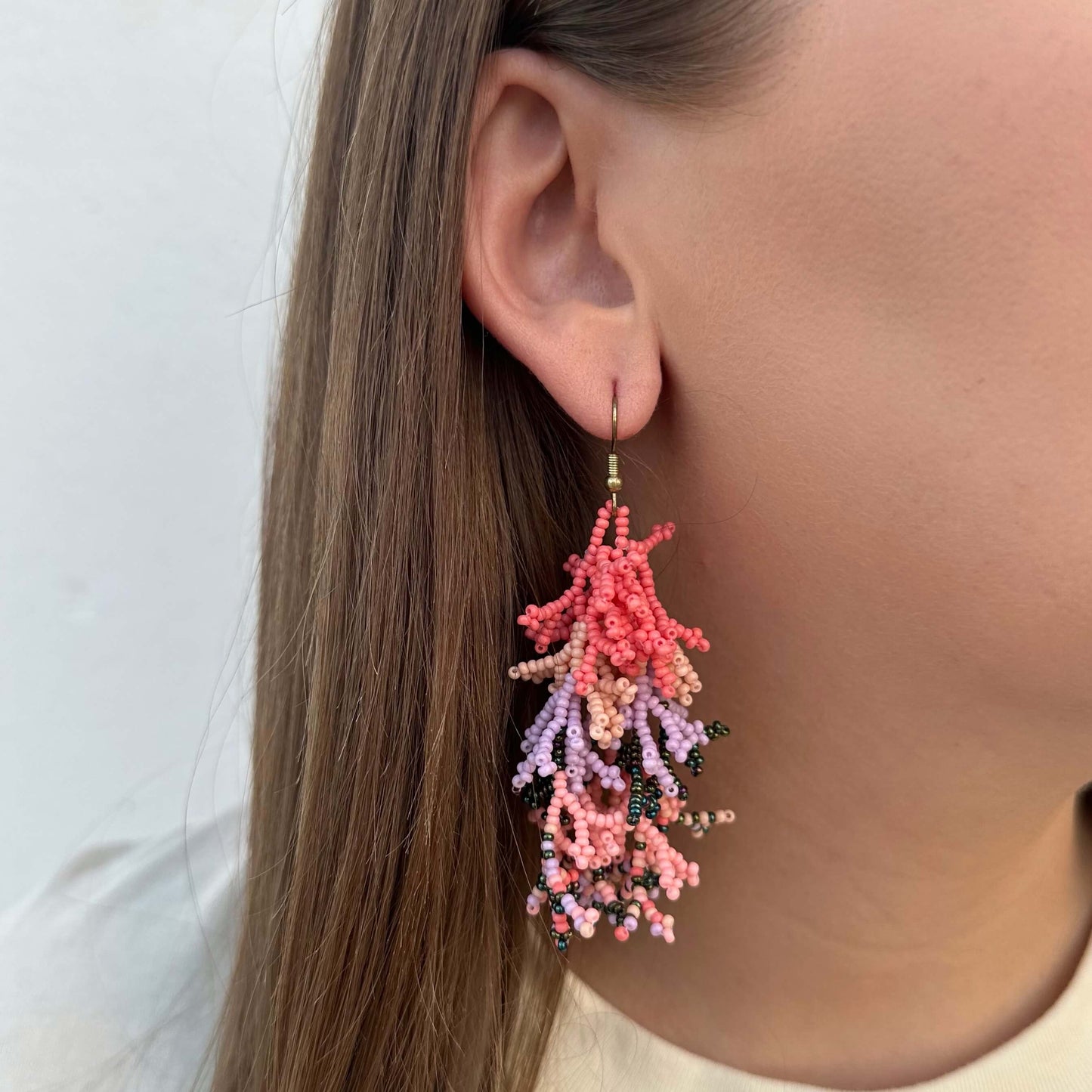 HANDMADE BEADED CORAL EARRINGS