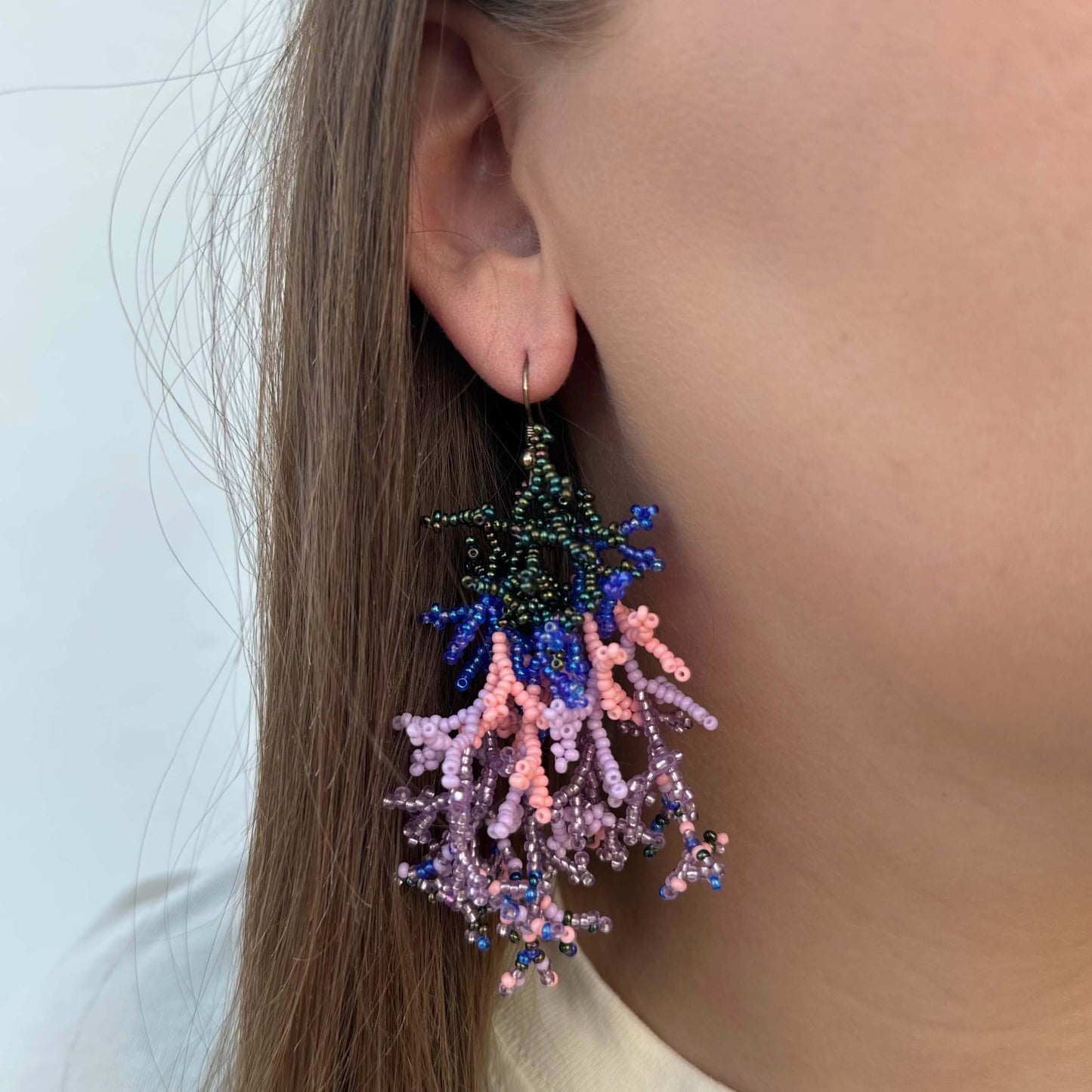 HANDMADE BEADED CORAL EARRINGS