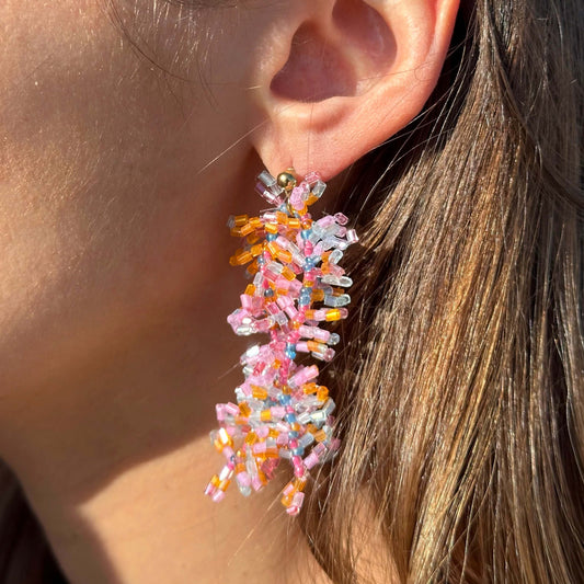 LONG STEEL EARRINGS WITH CANDY-COLORED BEADS