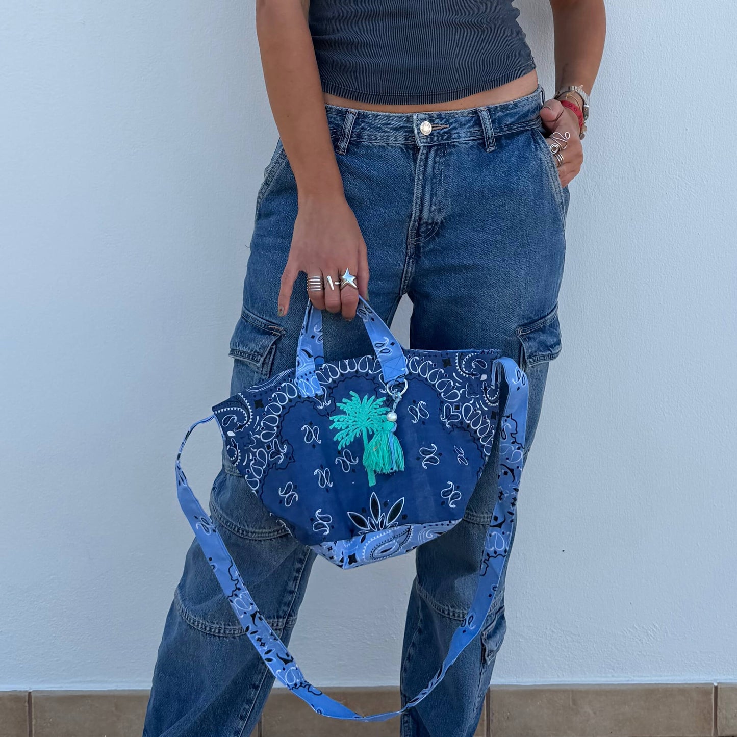 MALA TIRACOLO BANDANA AZUL COM PALMEIRA
