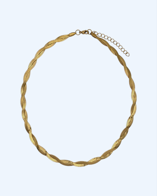 COLAR DOURADO COM MALHA DUPLA TRANÇADA em aço inoxidável