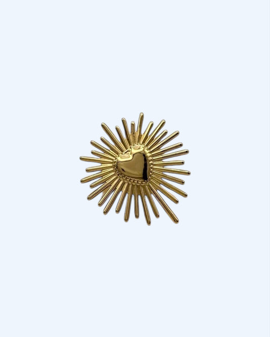 ANEL DOURADO COM CORAÇÃO RADIANTE em aço inoxidável