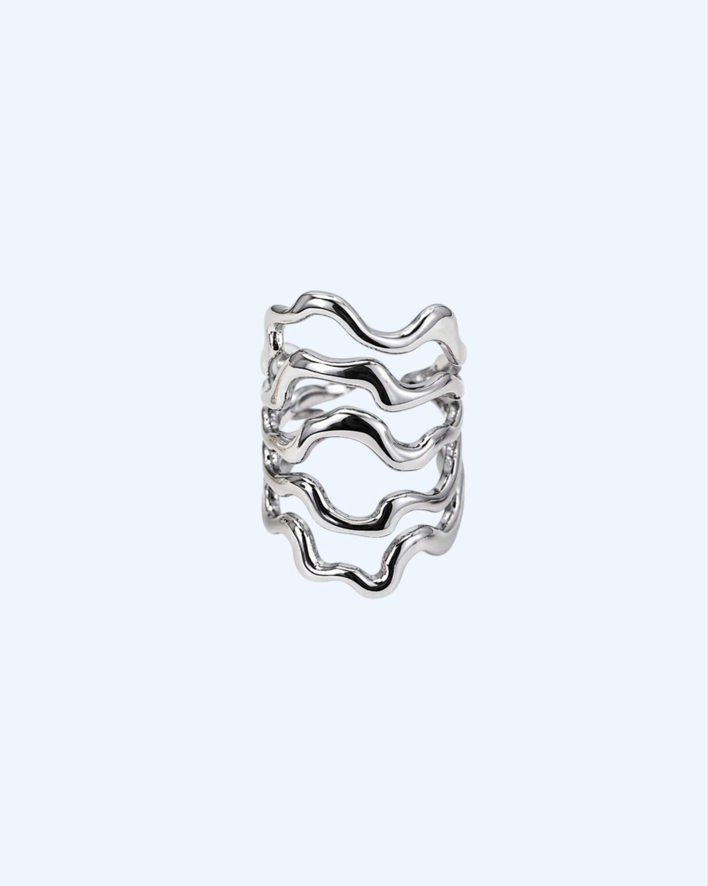 CHUNKY LONG RING WITH ABSTRACT LINES IN STAINLESS STEEL
