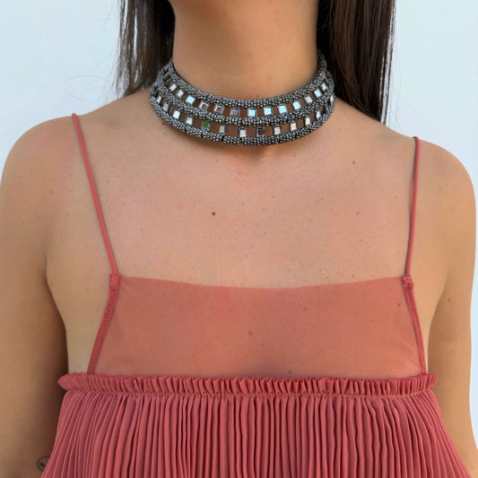 CHOKER GRANDE COM ESPELHOS BOHO