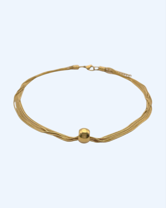 COLAR DOURADO COM CORDÕES E ESFERA EM AÇO INOXIDÁVEL