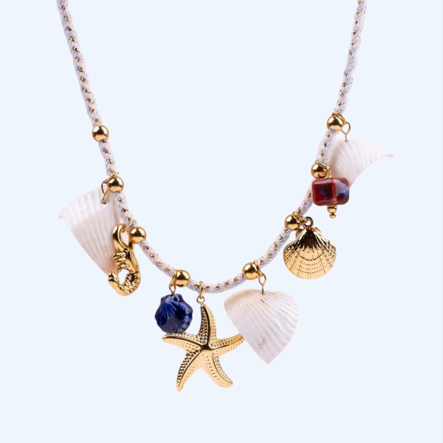 COLAR PRAIA CORDÃO COM CONCHAS E PENDENTES DO MAR
