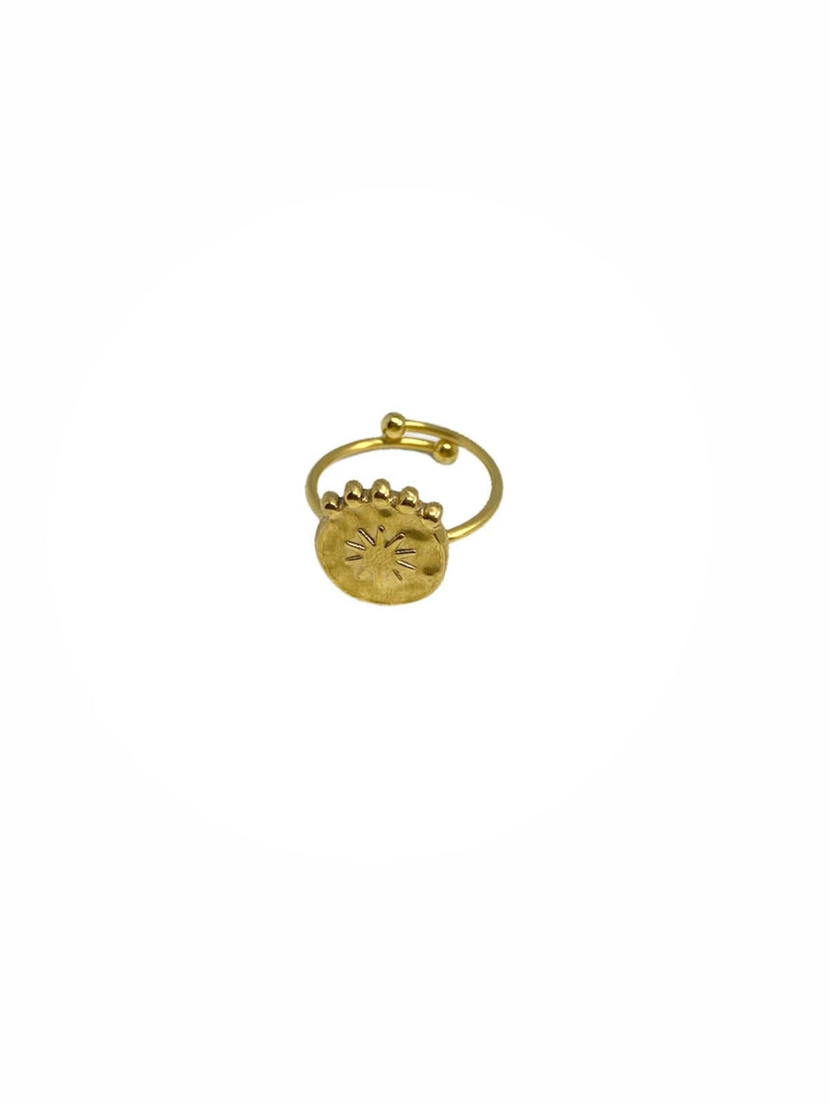ANEL COM MEDALHA DOURADO EM AÇO INOXIDÁVEL AJUSTÁVEL