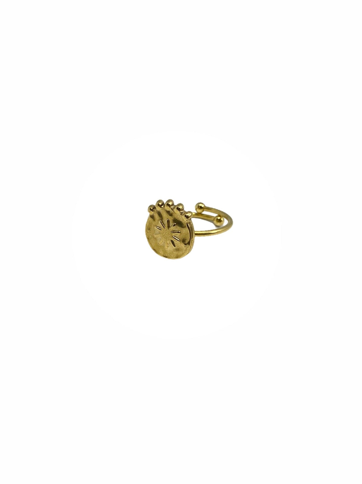 ANEL COM MEDALHA DOURADO EM AÇO INOXIDÁVEL AJUSTÁVEL
