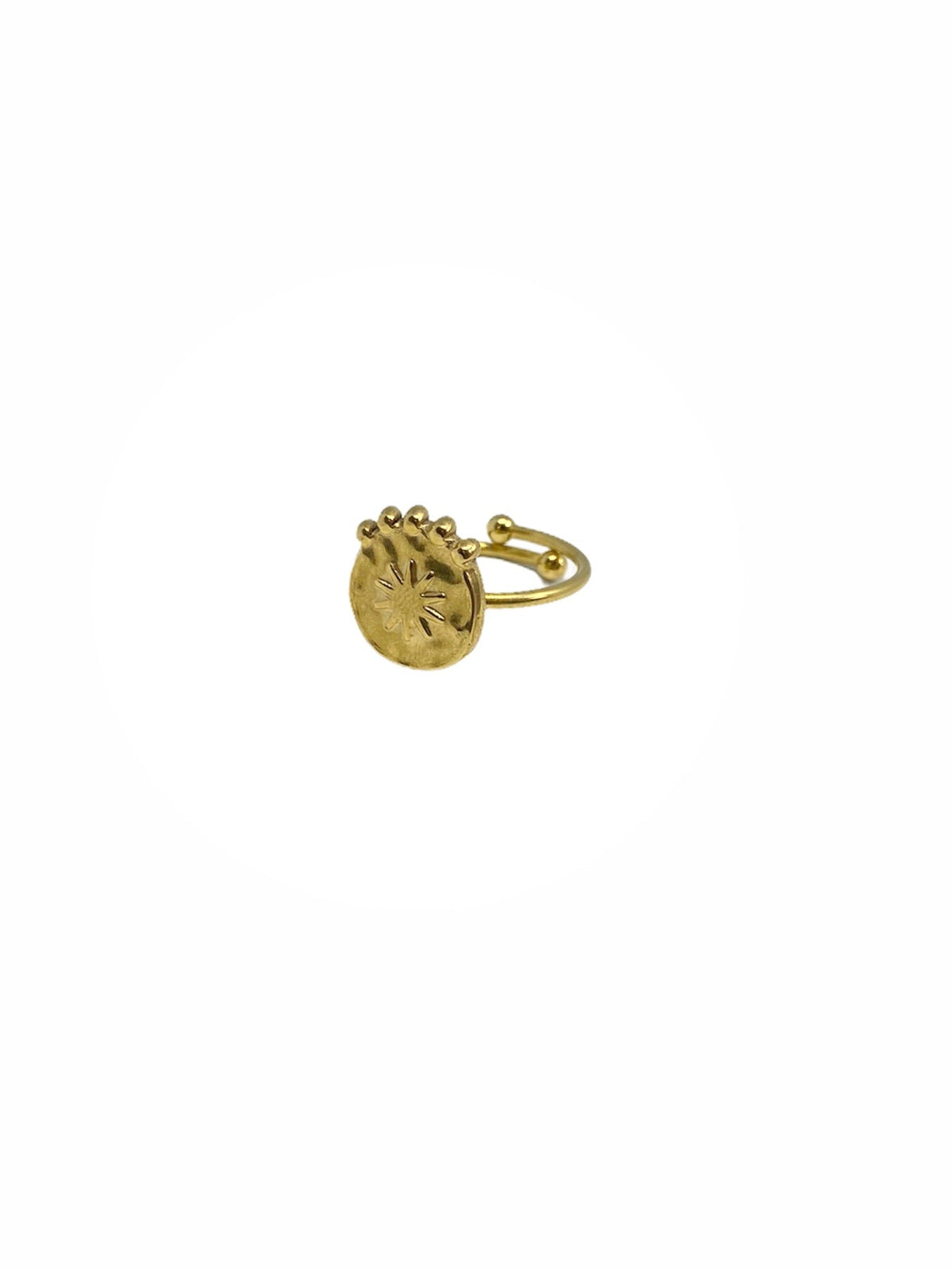 ANEL COM MEDALHA DOURADO EM AÇO INOXIDÁVEL AJUSTÁVEL