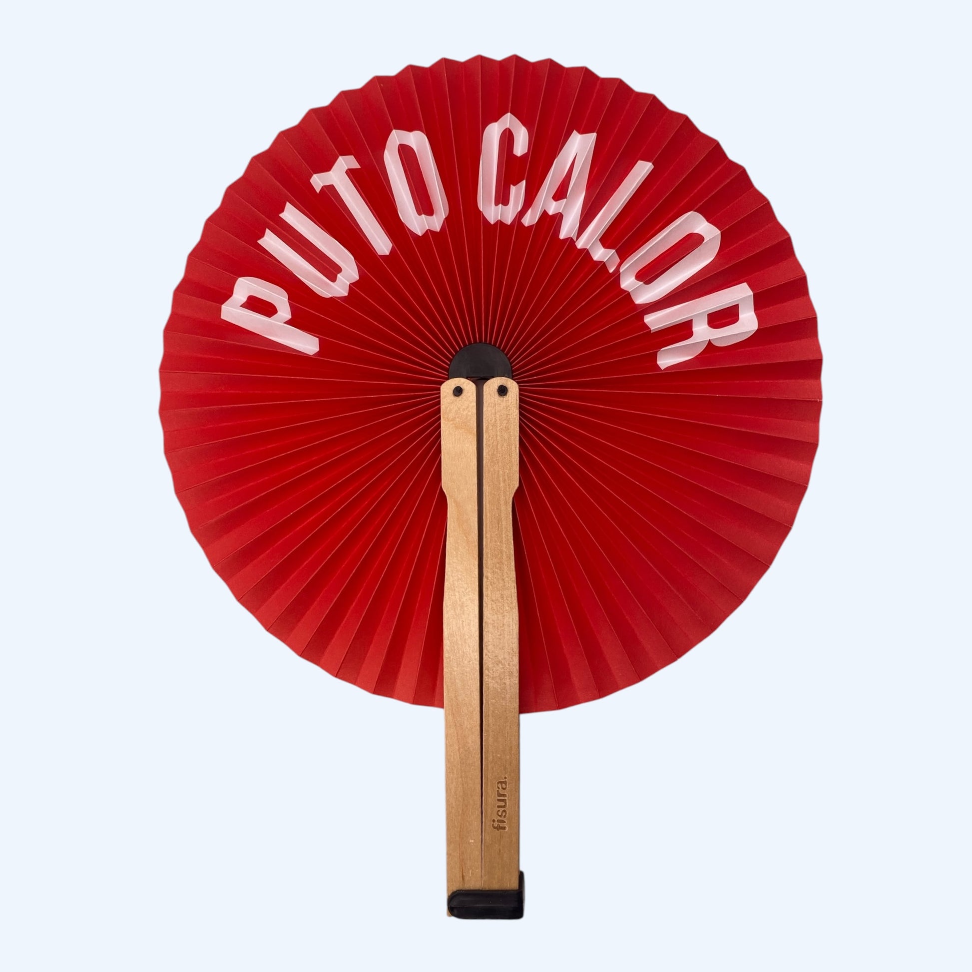 leque pai pai vermelho com frase "PUTO CALOR". Leque para o verão, festas, cerimónias, sunsets e festivais.
