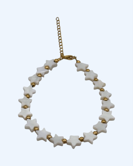 PULSEIRA ESTRELAS EM MADREPÉROLA E AÇO DOURADO